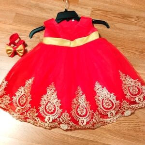 Elegant Little girls Size 2/3 party dress with Matching headband